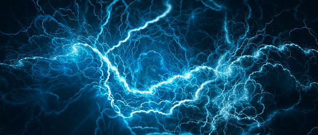 Blue glowing lightning, computer generated abstract background