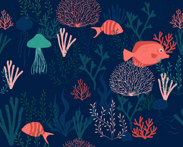 sea life background seamless vector illustration eps file with seamless pattern fish designs stock illustrations