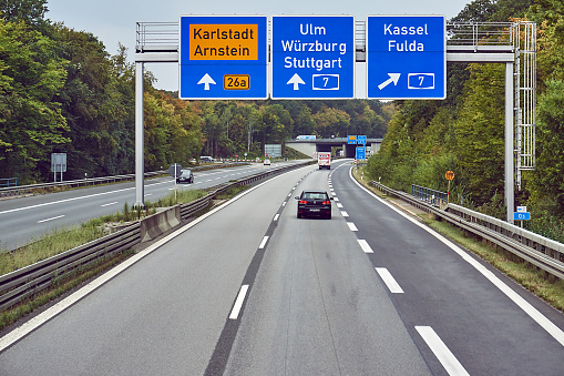 Frankfurt, Germany - September 06, 2018: Traffic on the highway near Frankfurt.