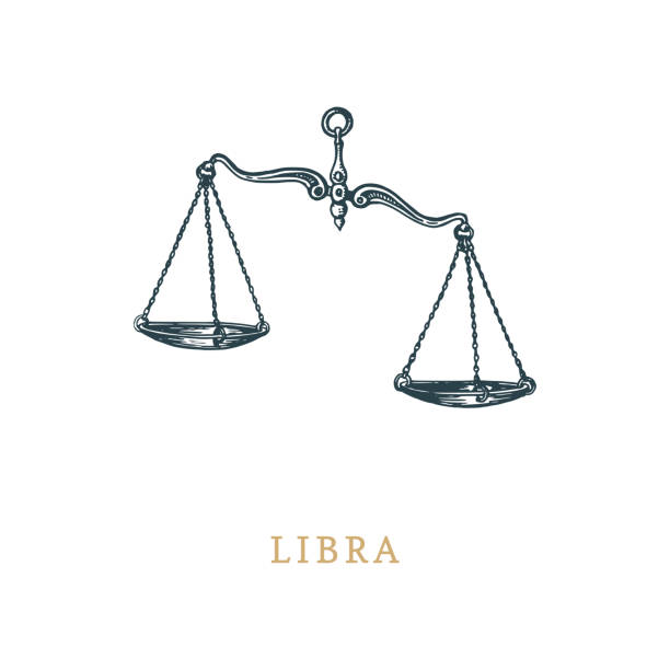 Libra zodiac symbol, hand drawn in engraving style. Vector graphic retro illustration of astrological sign Scales. Libra zodiac symbol, hand drawn in engraving style. Vector graphic retro illustration of astrological sign Scales star constellation tattoo stock illustrations