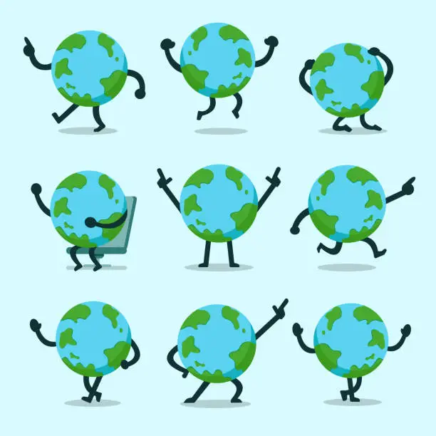 Vector illustration of Vector cartoon earth character poses set
