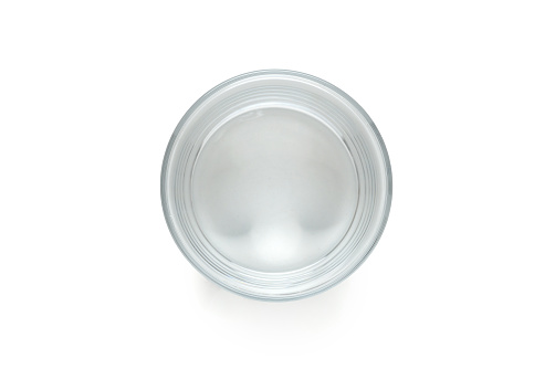 High view of an empty glass with white background