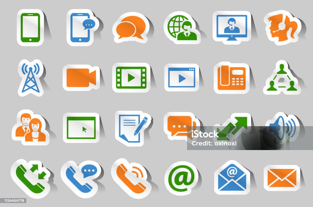 Communication sticker icon set Collection of 24 different communication sticker icons E-Mail stock vector