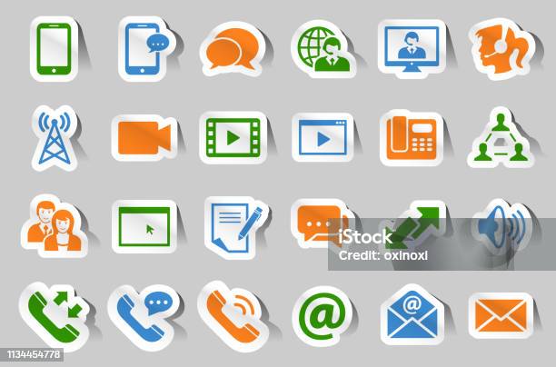 Communication Sticker Icon Set Stock Illustration - Download Image Now - E-Mail, Sticker, Icon Symbol