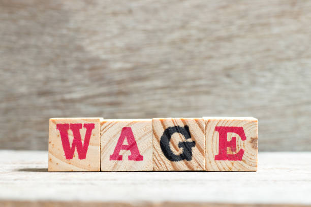 istock Letter block in word wage on wood background 1134467548