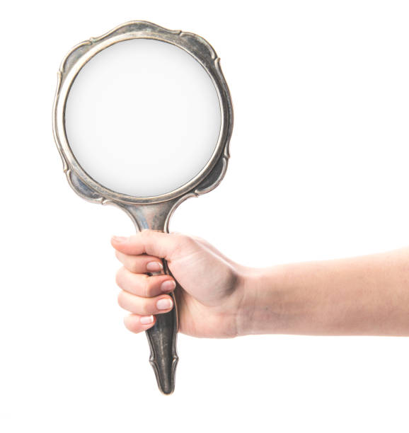 빈티지 손 거울 절연 - mirror reflection mystery frame 뉴스 사진 이미지