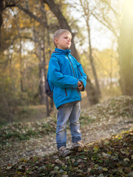 istock A 7-year-old boy is lit by the setting sun in an autumn park 1134470107