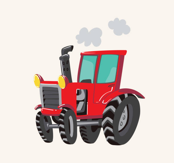 Funny Cute Hand Drawn Cartoon Vehicles Bright Cartoon Tractor Vector  Illustration Stock Illustration - Download Image Now - iStock