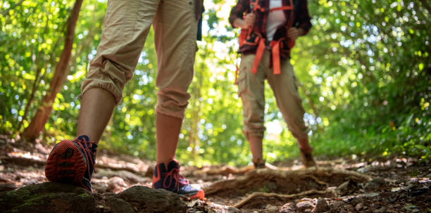 istock Two asian female walking by hiking trail. 1134478883