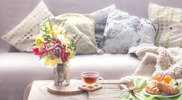 istock Homely cozy spring interior in the living room 1134480223