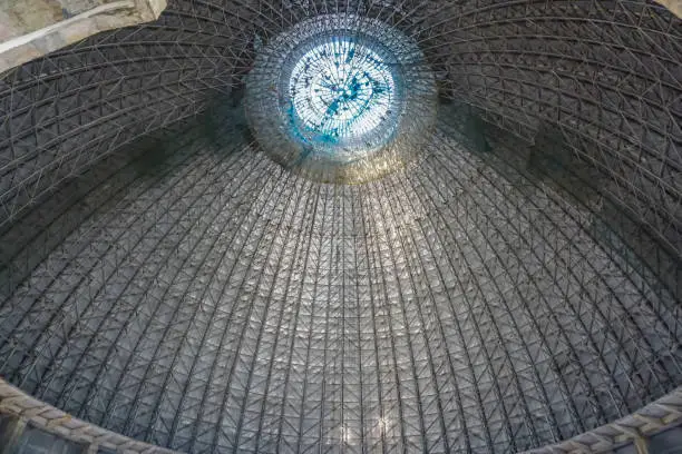 Under the dome of the Vedic planetarium under construction in Mayapur, India