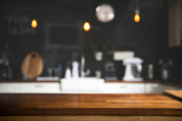 Modern kitchen with tabletop and space for display your products