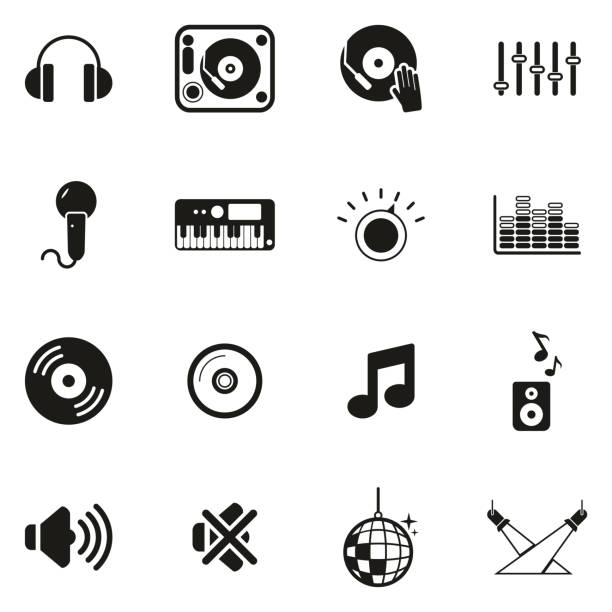 dj oder dj equipment icons - record noise stock-grafiken, -clipart, -cartoons und -symbole