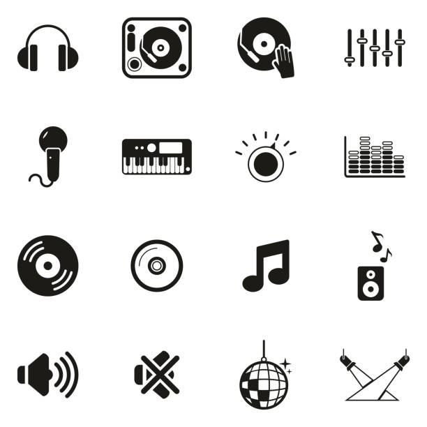 illustrazioni stock, clip art, cartoni animati e icone di tendenza di icone delle apparecchiature per dj o dj - dj disco ball