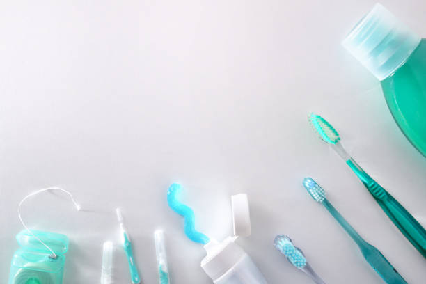 istock Equipment for oral hygiene on white table top general diagonal 1134493099