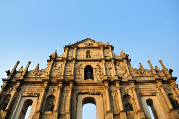 rovine della chiesa di san paolo - patrimonio mondiale dell'unesco, macao, cina - unesco world heritage site macao church stone foto e immagini stock