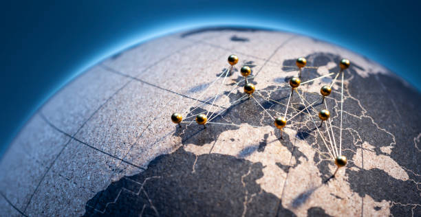 istock European Connection - Golden pins on cork board globe 1134500129