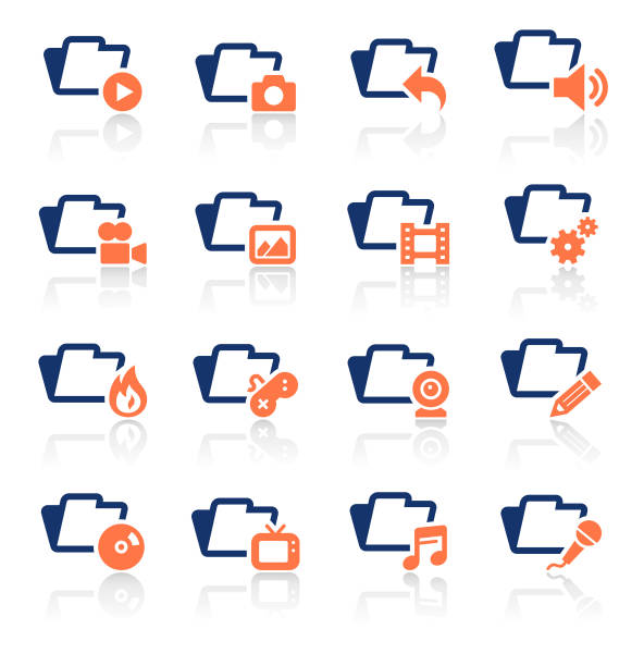 zestaw dwóch ikon kolorów dokumentu i multimediów - dvd player computer icon symbol icon set stock illustrations
