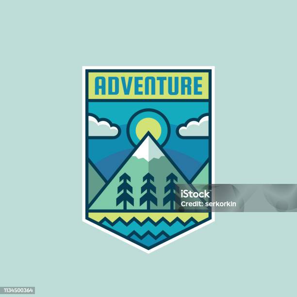 Edventure Sign Adventure Mountain Concept Badge Vector Illustration Expedition ...