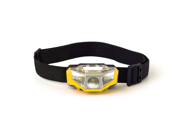 Headlamp isolated Headlamp with elastic strap isolated on white background. Sport equipment headlamp stock pictures, royalty-free photos & images