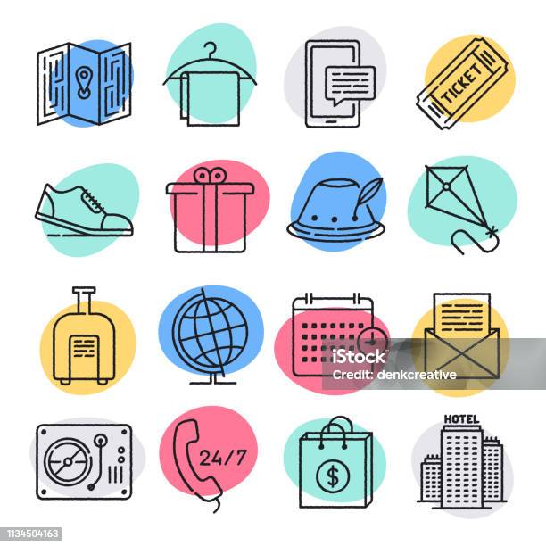 Event Licenses Season Tickets Doodle Style Vector Icon Set Stock Illustration - Download Image Now