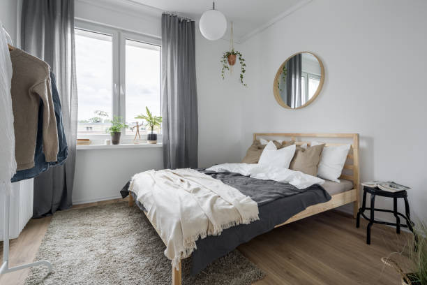 istock Bedroom with wooden bed 1134504425