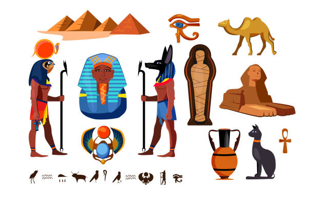 illustrazioni stock, clip art, cartoni animati e icone di tendenza di set di simboli egiziani - mythical pharaoh