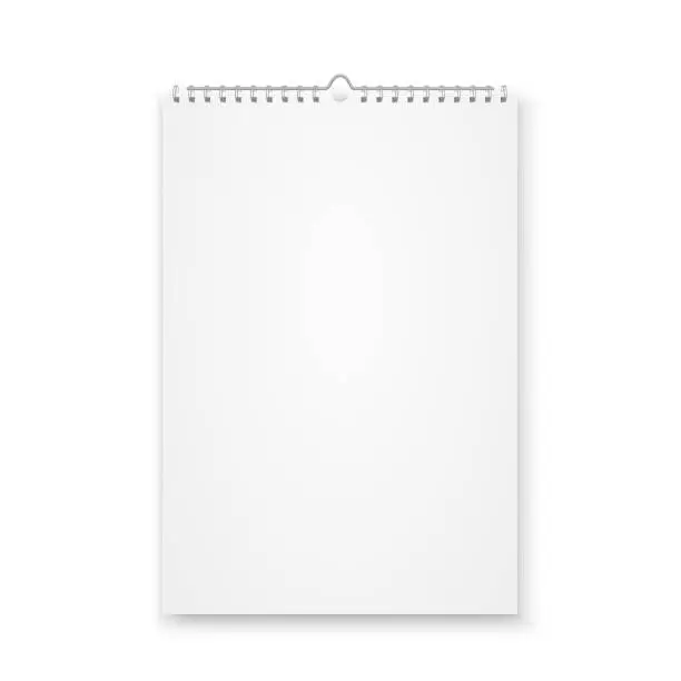 Vector illustration of Blank calendar mock up. Realistic sheets of paper with spiral isolated on white background. Vector illustration