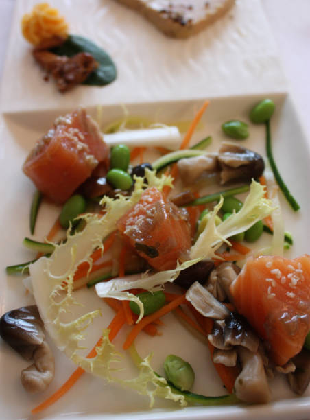 istock Marinated salmon cubes  Fresh beans  Salad  French gastronomy 1134510083