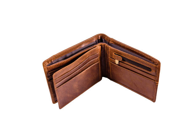 istock Opened brown leather wallet isolated on a white background 1134510223