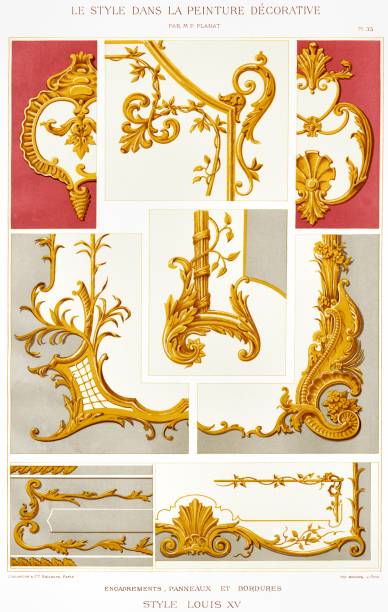 Louis XV style – Frames, panels and rims, from Decorative paint 1892 France, ornaments, borders, panels, manuscripts, etc. 1890-1899 palace of versailles stock illustrations