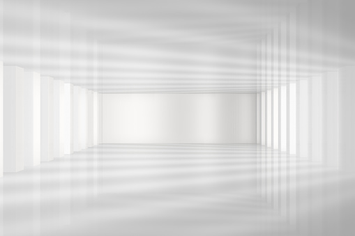 3D Render Empty Room Interior, Built Structure with lights and shadows.