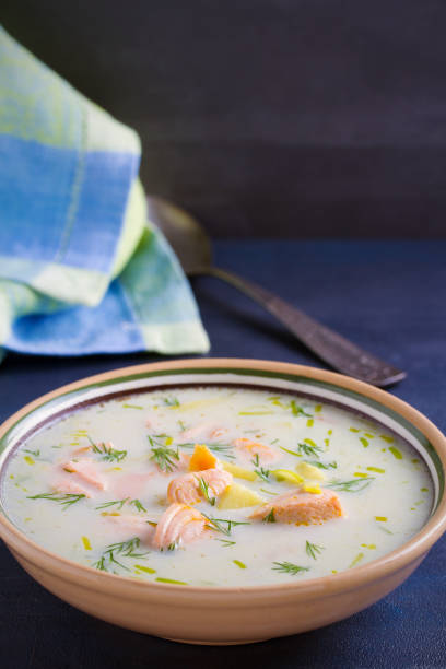 istock Salmon soup. Creamy  salmon fish soup in bowl 1134515629