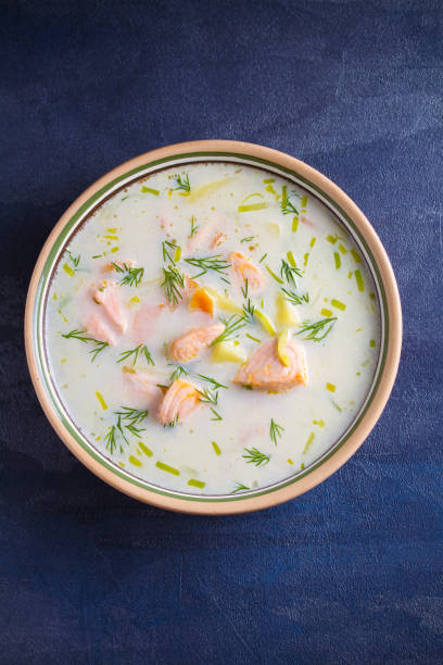 istock Salmon soup. Creamy  salmon fish soup in bowl 1134517082
