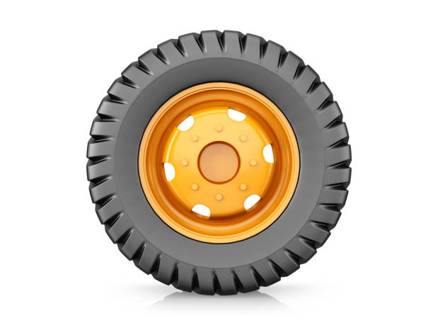 Agricultural machinery wheel, tire for tractor or for combine harvester on white background. 3d render.