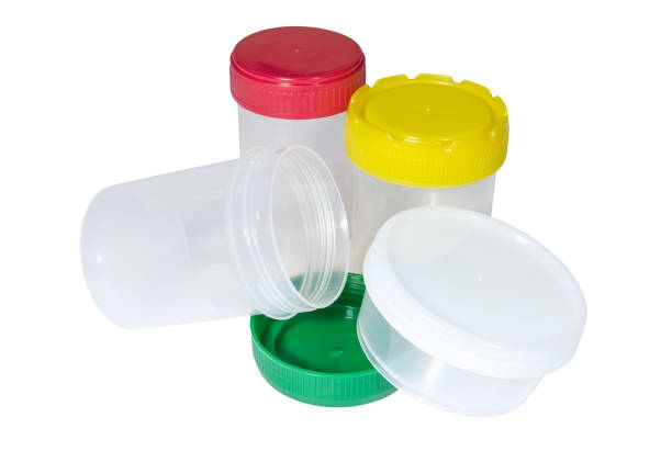 istock Medical plastic containers with multicolored caps for collecting biological material 1134520698