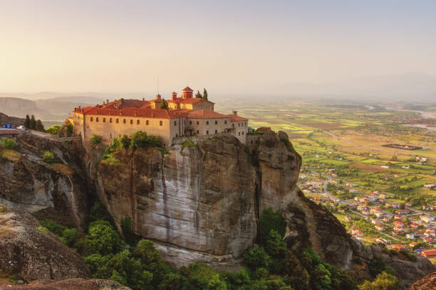 istock Panoramic view in a spring sunny day of Agios Stefanos St Stefan Monastery Meteora monastery on the high cliff rock, Greece 1134521805