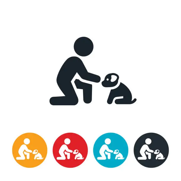 Vector illustration of Child Petting Puppy Icon