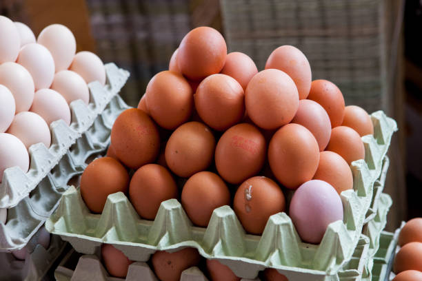 istock Stacked eggs put up in the market 1134544590