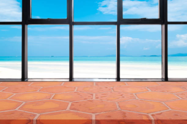 istock Perspective empty mon brick floor (clay brick) on top over blur natural background. can be used mock up for montage products display or design layout. 1134546251