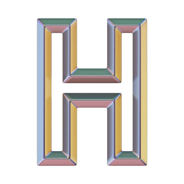 chromowana czcionka z kolorowymi odbiciami letter h 3d - letter h alphabet metal three dimensional shape zdjęcia i obrazy z banku zdjęć