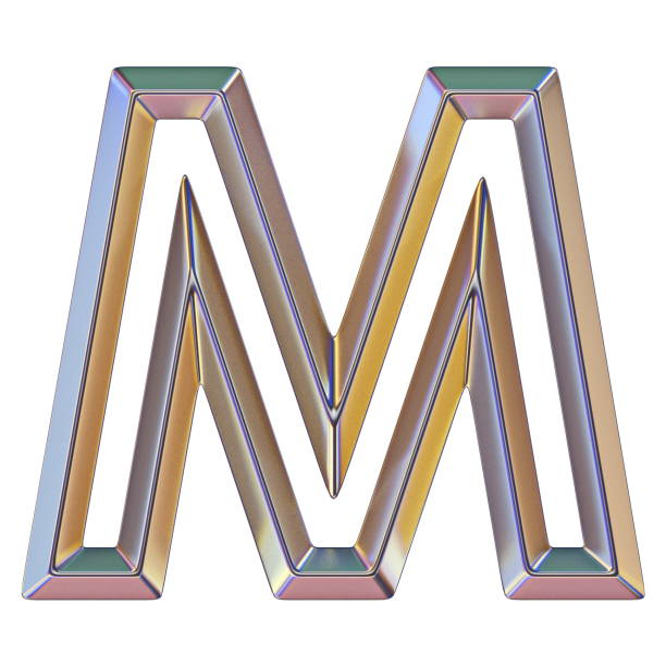 화려한 반사 편지 m 3d와 크롬 글꼴 - letter m alphabet three dimensional shape metal 뉴스 사진 이미지