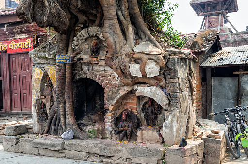 Hindu Tree shrine at street around Kathmandu Durbar Square, Nepal