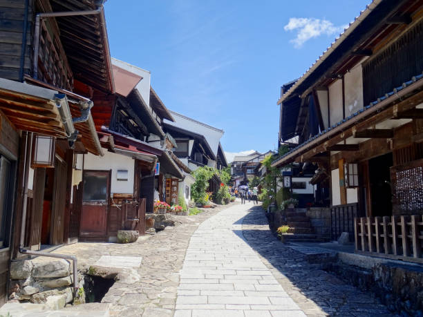 View of the beautiful Magome-juku village on the Nakasendo road in Japan stock photo