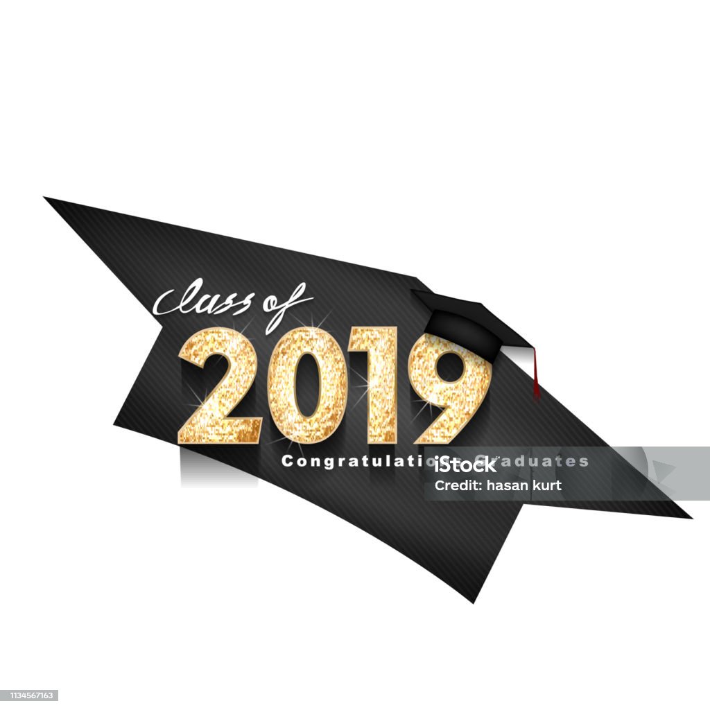 Vector text for graduation gold design, congratulation event, T-shirt, party, high school or college graduate. gold Lettering Class of 2019 for greeting, invitation card Graduation stock vector