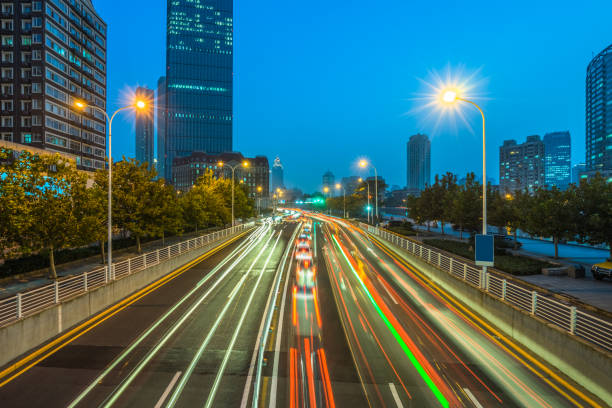 istock Tianjin office block area at night 1134569639