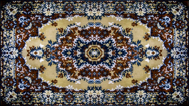 istock Persian Carpet Texture, abstract ornament. Round mandala pattern, Middle Eastern Traditional Carpet Fabric Texture. Turquoise milky blue grey brown yellow red 1134569786