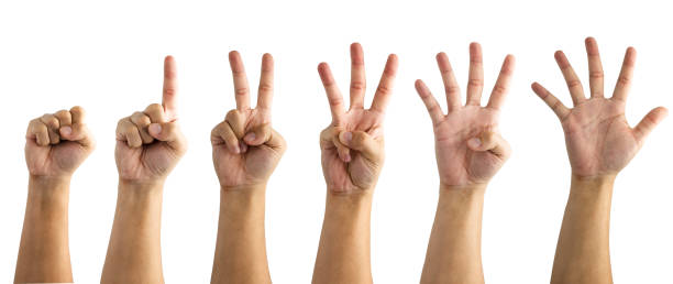 Collection of numbering since zero one two three four and five of hand on white background. Isolated and clipping path. -Image.