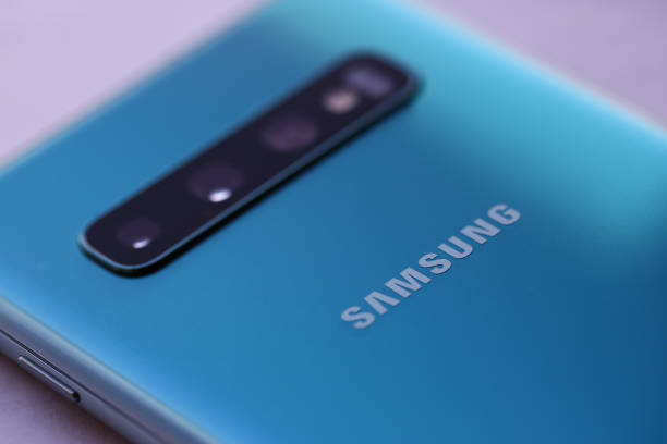 Smartphone samsung galaxy s 10 aquamarine stock photo