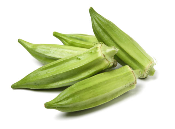 istock Fresh young okra isolated on white background 1134586888